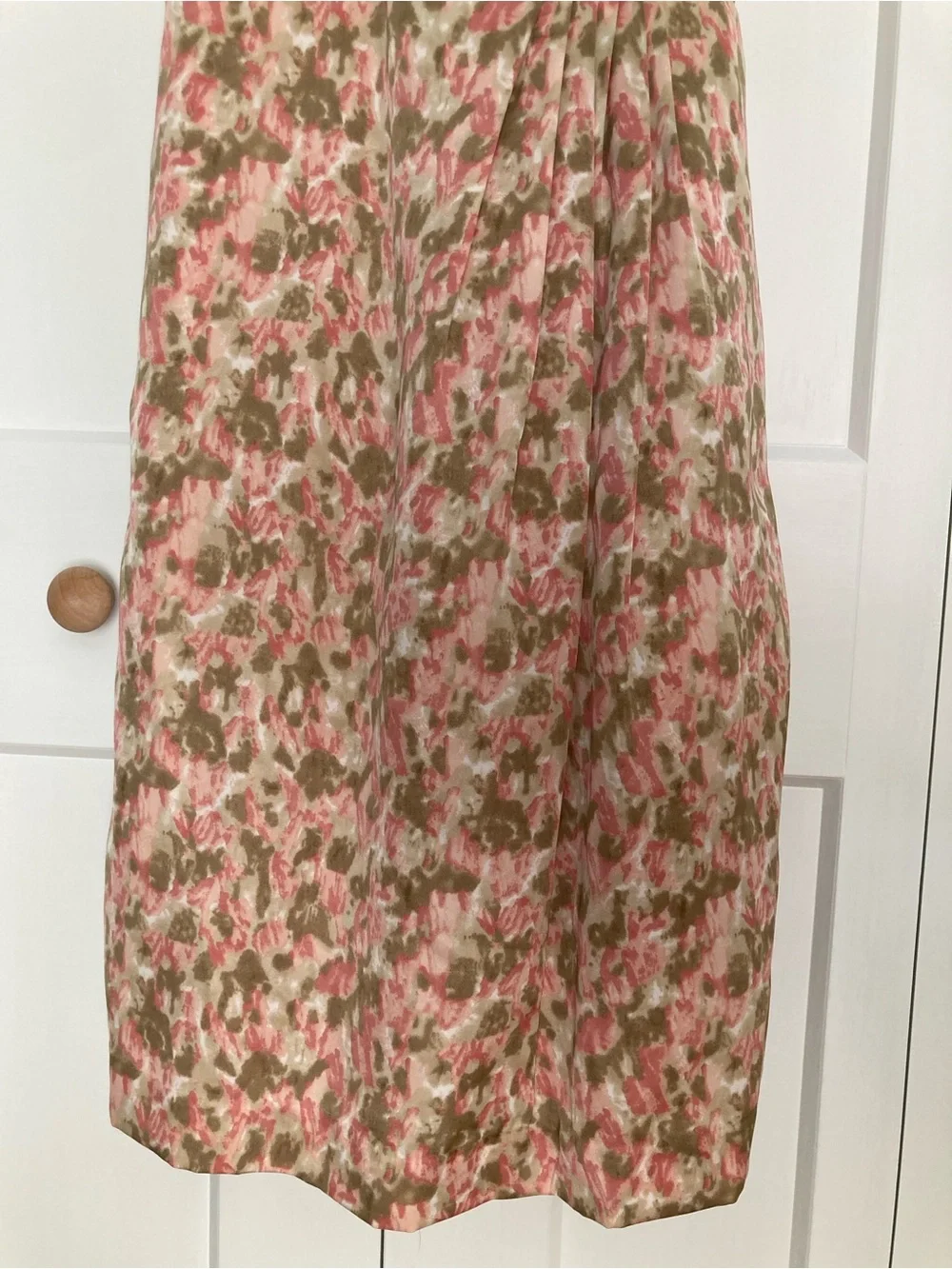 Talbots Pink and Taupe Floral V Neck Sleeveless Dress with Bow